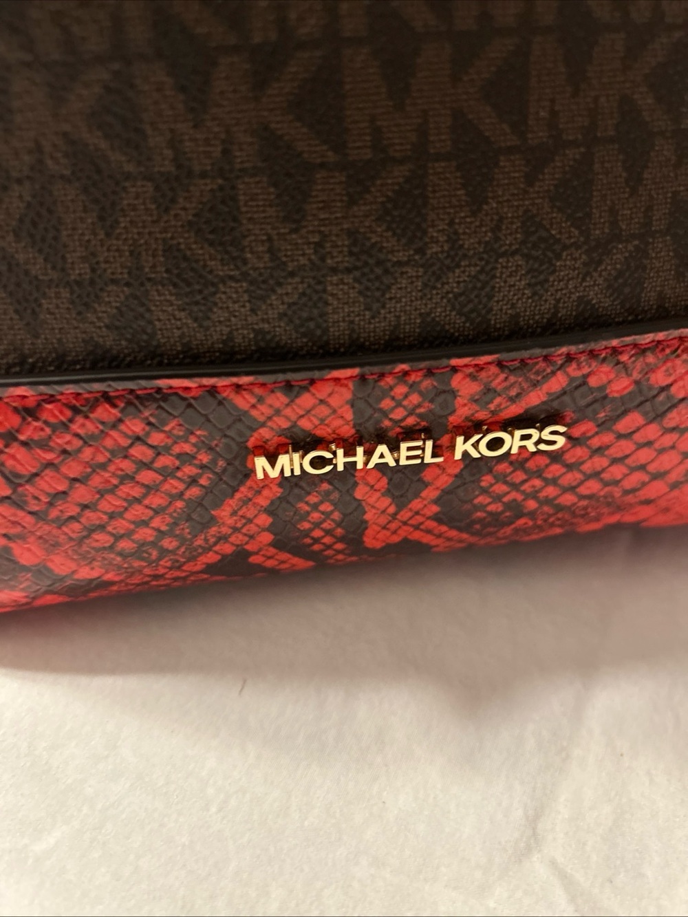 Michael Kors Emilia Small Bucket Bag Brown and Red Snake-Trim w/Belt Style Strap - Picture 4 of 9